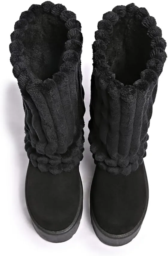 Women's Platform Fur Boots, Fuzzy Fleece Lined Ankle Booties, Anti-Slip