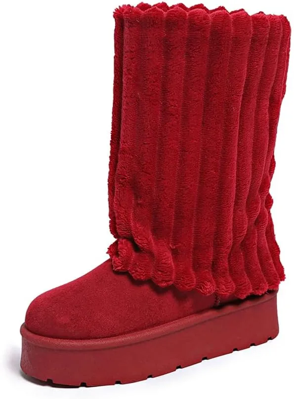 Women's Platform Fur Boots, Fuzzy Fleece Lined Ankle Booties, Anti-Slip