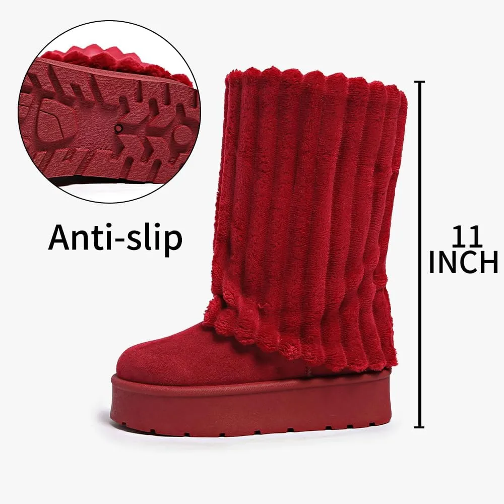 Women's Platform Fur Boots, Fuzzy Fleece Lined Ankle Booties, Anti-Slip