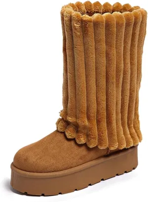 Women's Platform Fur Boots, Fuzzy Fleece Lined Ankle Booties, Anti-Slip