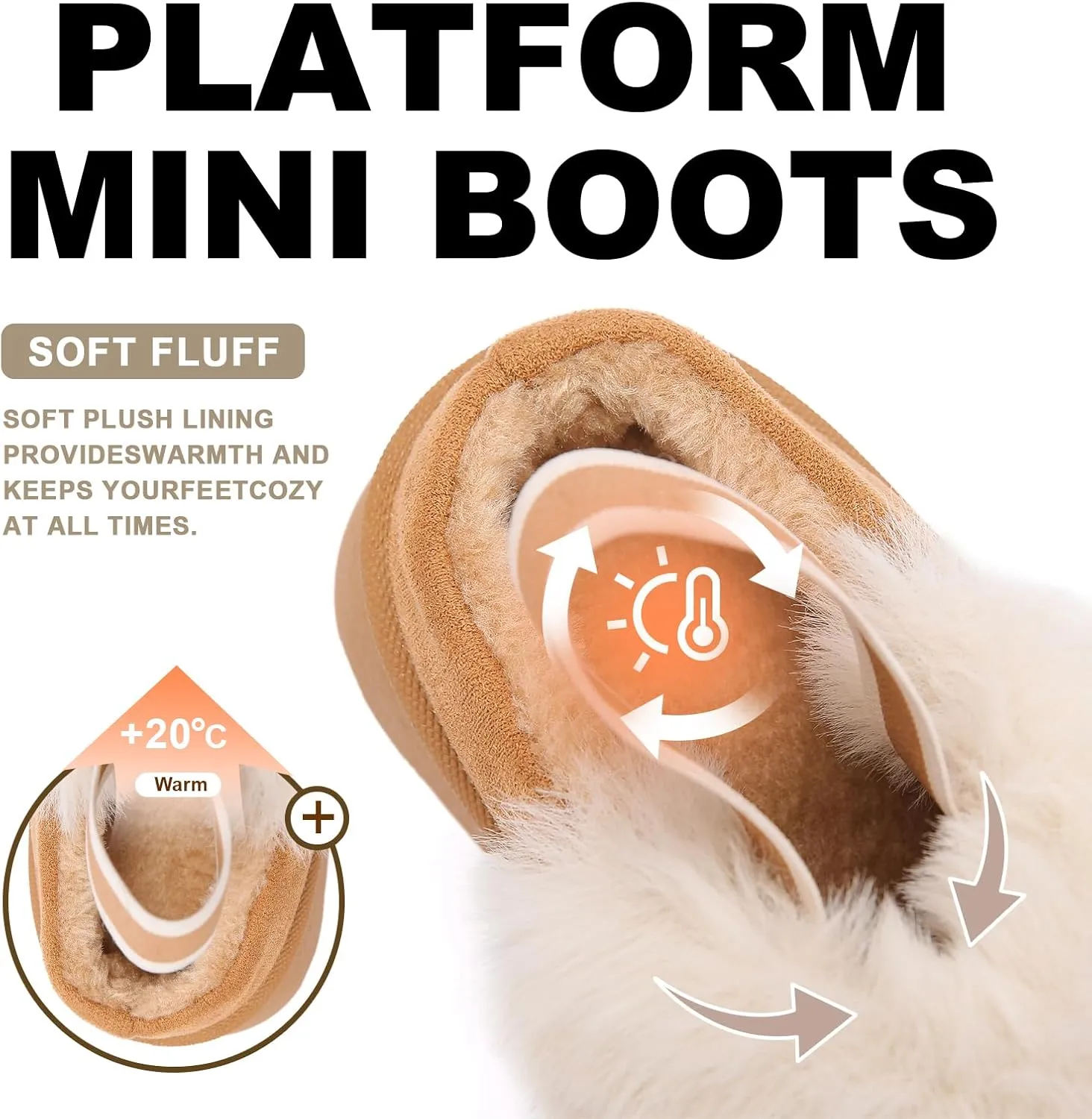 Women's Platform Fuzzy Slippers, Warm Winter Snow Mini Boots with Memory Foam, Fur Fleece Lined House Shoes Indoor and Outdoor