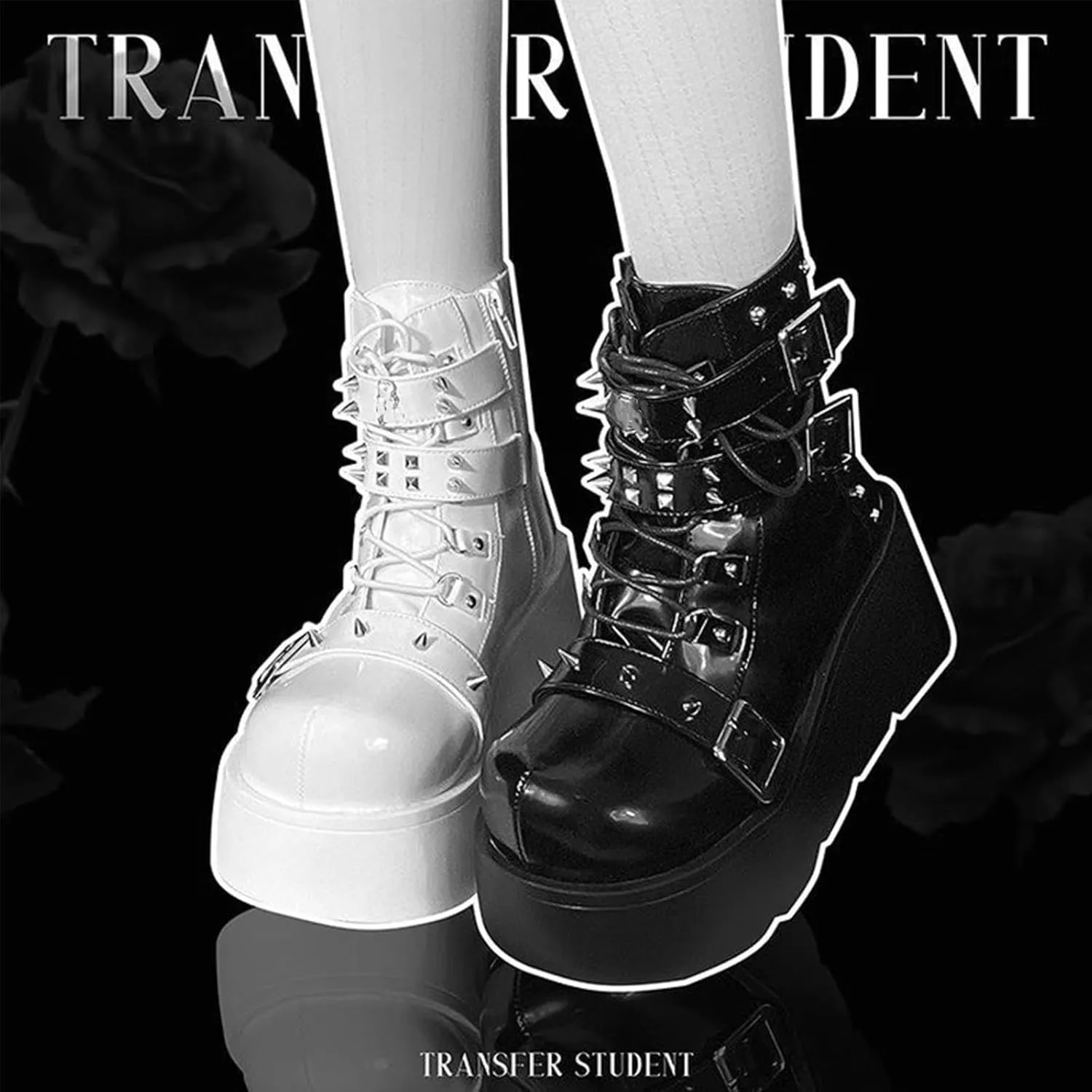 Women's Platform Gothic Ankle Booties With Adjust Studded Metal Buckle Fashion Y2k Zip Lace Up Wedge Thick Sole Punk Motorcycle Combat Short Boots
