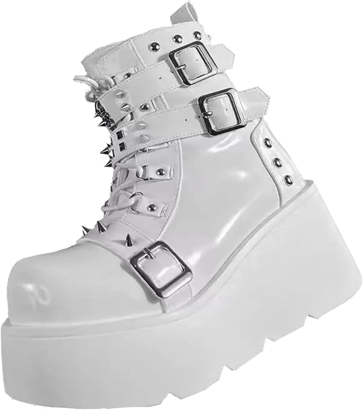Women's Platform Gothic Ankle Booties With Adjust Studded Metal Buckle Fashion Y2k Zip Lace Up Wedge Thick Sole Punk Motorcycle Combat Short Boots