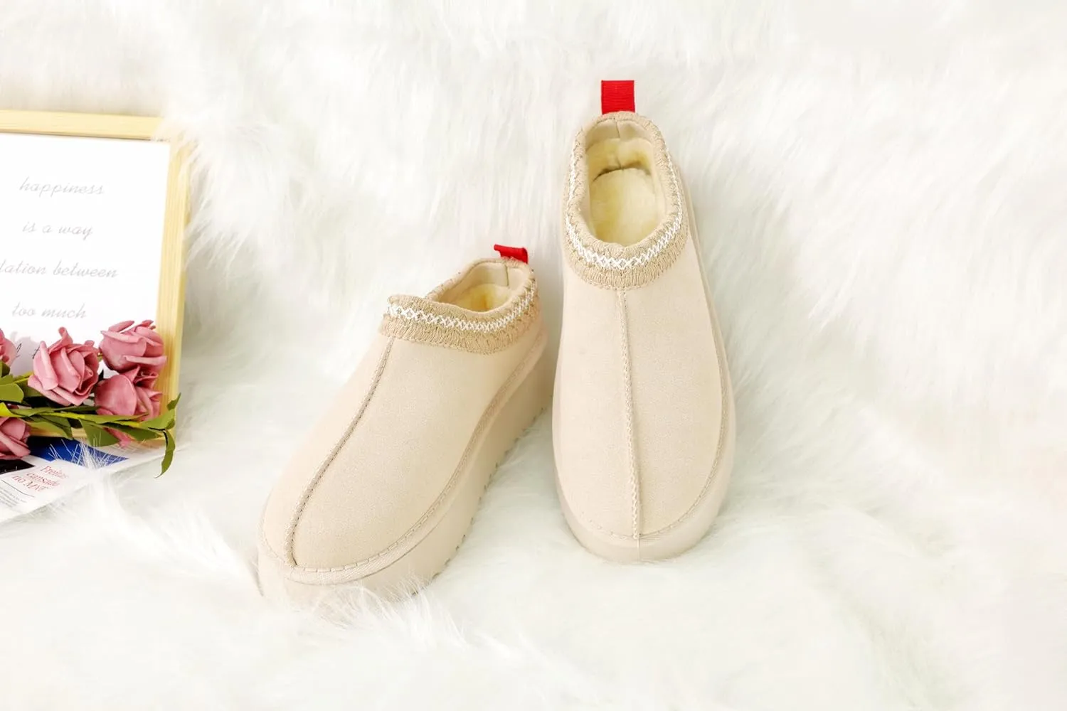 Women's Platform Slippers Winter Mini Boots Anti-Slip Suede Slip on Women Sneakers Fur Lined House Slippers for Indoor Outdoor