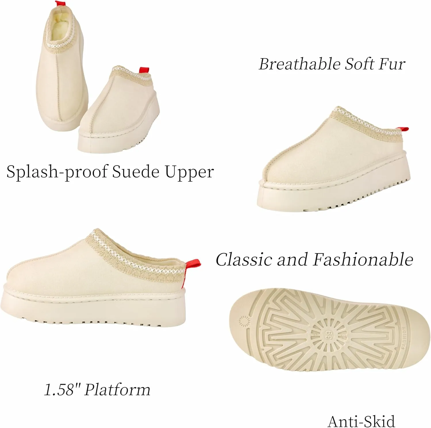 Women's Platform Slippers Winter Mini Boots Anti-Slip Suede Slip on Women Sneakers Fur Lined House Slippers for Indoor Outdoor