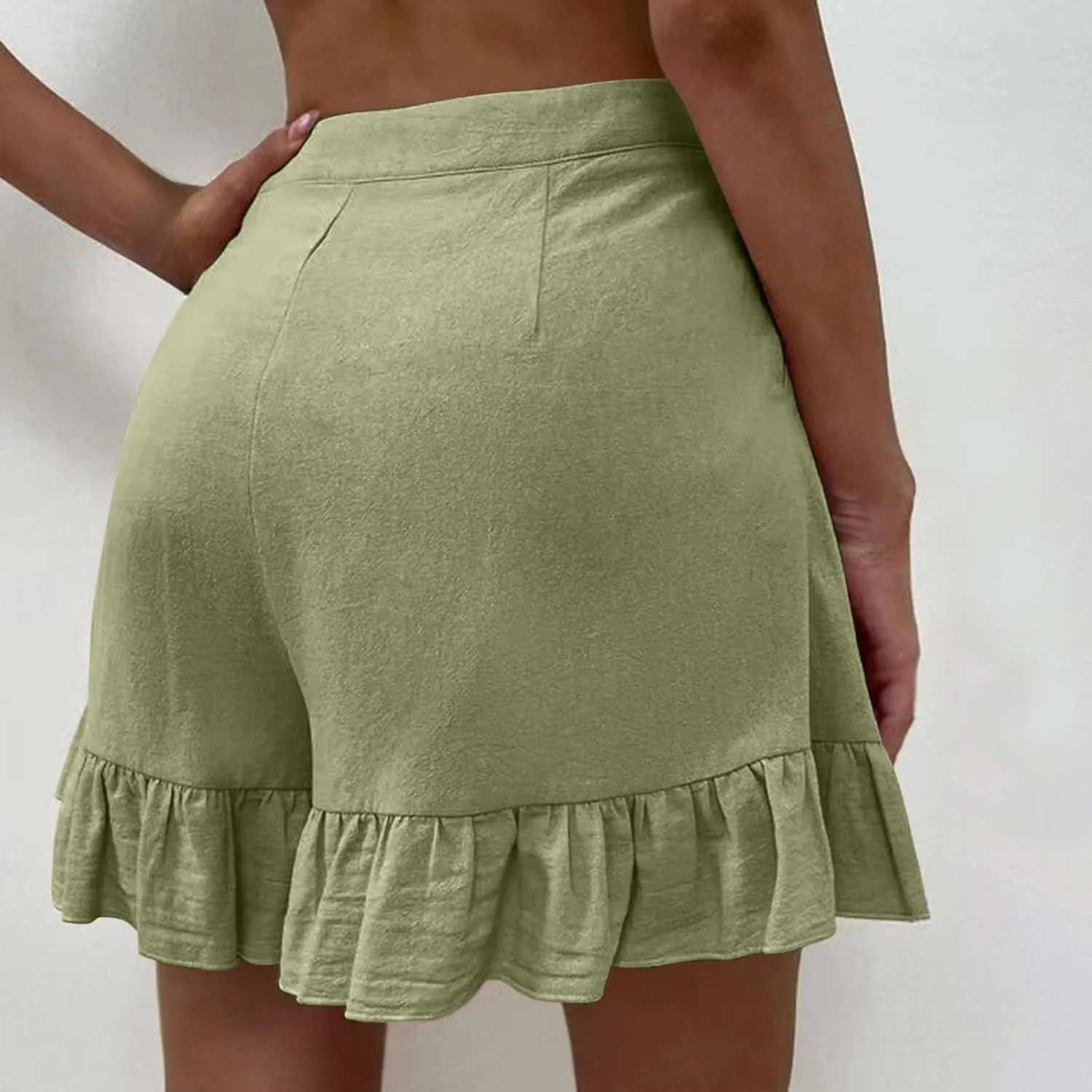 Women's Pleated Ruffle Flowy Dressy Shorts High Waisted Button Layered Short Pants Beach Vacation Trendy Outfits