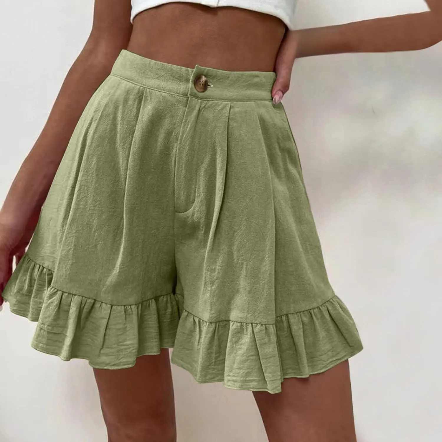 Women's Pleated Ruffle Flowy Dressy Shorts High Waisted Button Layered Short Pants Beach Vacation Trendy Outfits