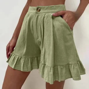 Women's Pleated Ruffle Flowy Dressy Shorts High Waisted Button Layered Short Pants Beach Vacation Trendy Outfits