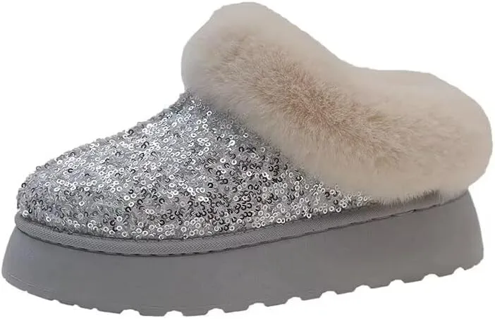 Womens Plush Cuddle Slides - Thick Bottom Shoes for Indoor, Outdoor & Snow Boots
