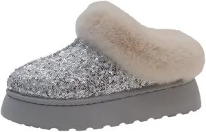 Womens Plush Cuddle Slides - Thick Bottom Shoes for Indoor, Outdoor & Snow Boots