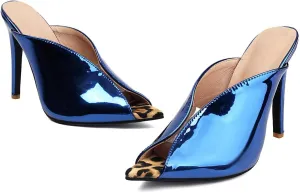 Women's Pointed Peep Toe Mules - V-Cut Design Stiletto High Heel Slip-On Sandals for Sexy Party or Evening Events Shoes for Women