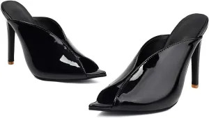 Women's Pointed Peep Toe Mules - V-Cut Design Stiletto High Heel Slip-On Sandals for Sexy Party or Evening Events Shoes for Women