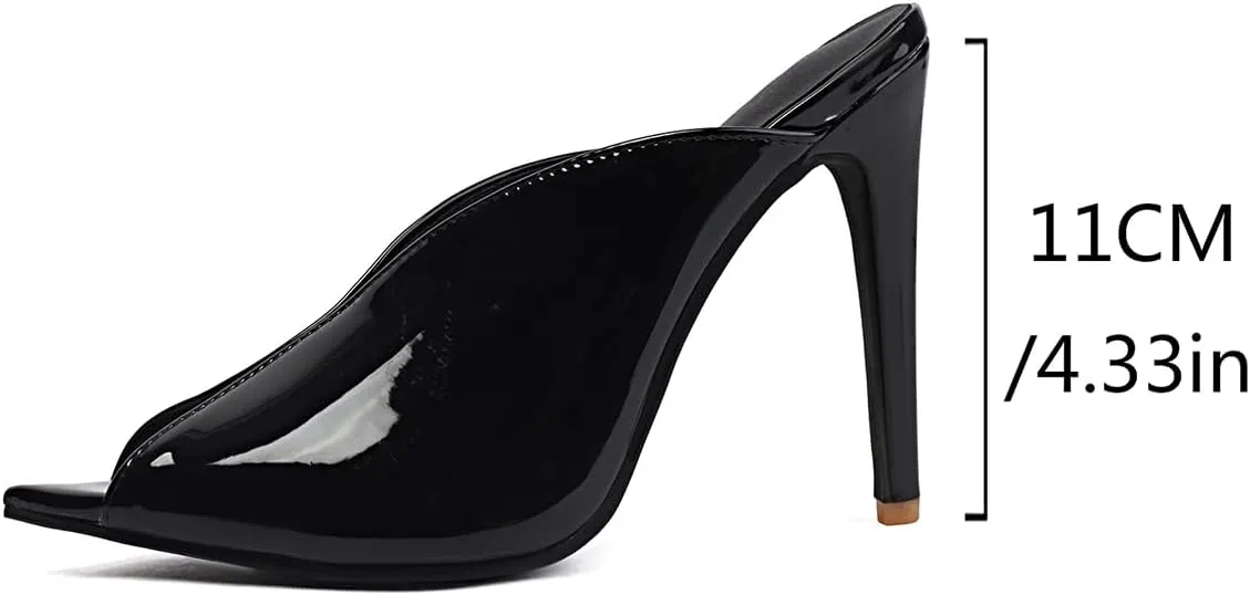 Women's Pointed Peep Toe Mules - V-Cut Design Stiletto High Heel Slip-On Sandals for Sexy Party or Evening Events Shoes for Women