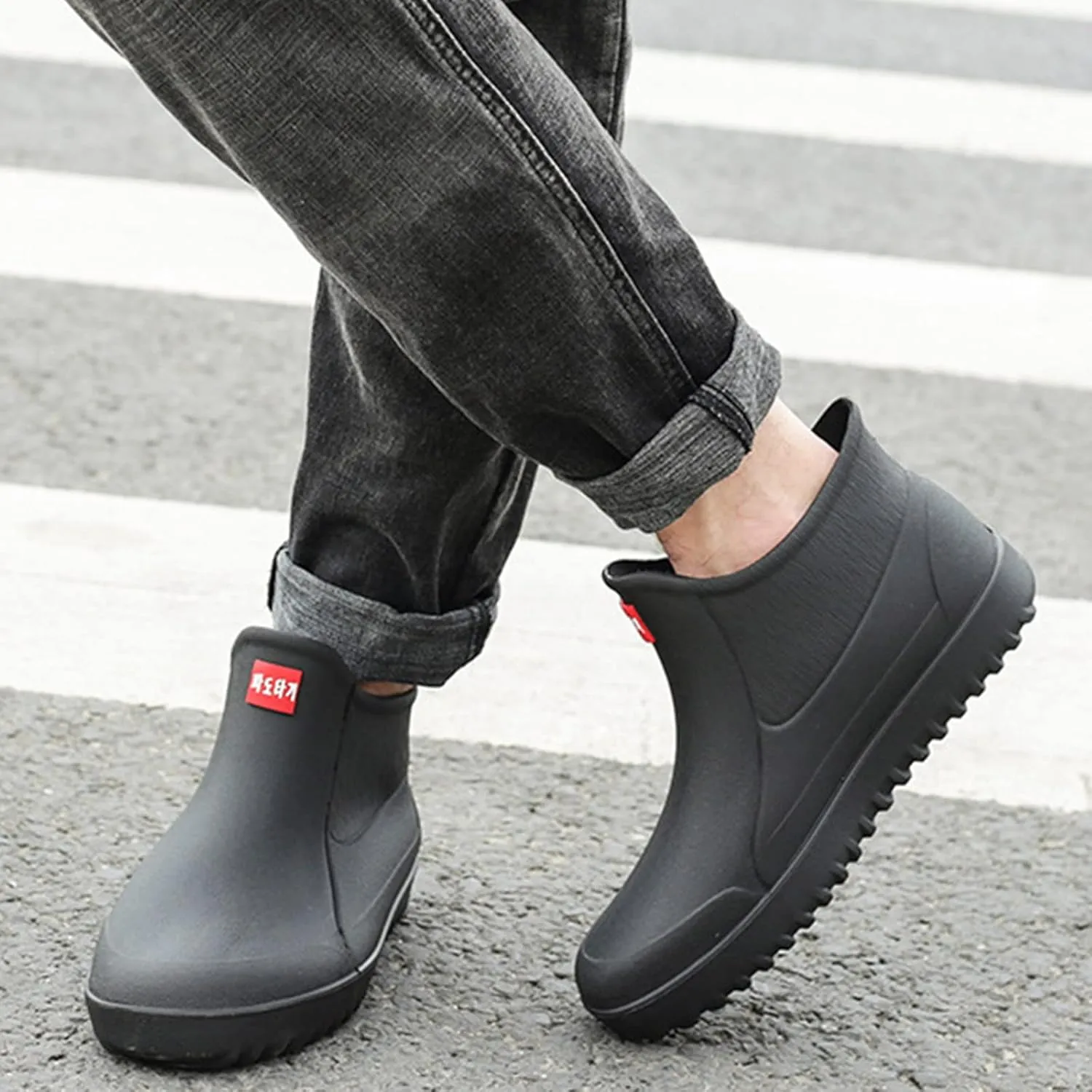 Womens Rain Boots Comfortable Mens Grounded Footwear Ruffle Ankle Booties Barefoot Shoes Casual Fall Short Rain Boots for Women Waterproof Garden Shoes Chelsea Boots