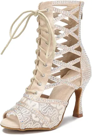 Women's Red Velvet Reception Sandals - Embroidered Heels with Silk Ribbons for Bridal Showers (7.5CM/2.95")