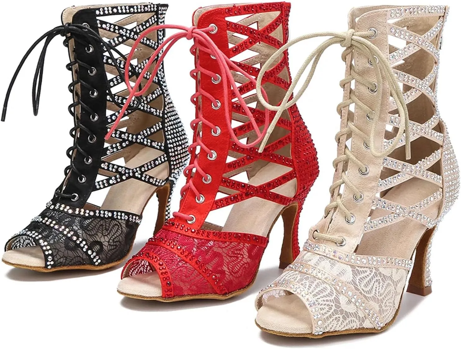 Women's Red Velvet Reception Sandals - Embroidered Heels with Silk Ribbons for Bridal Showers (7.5CM/2.95")