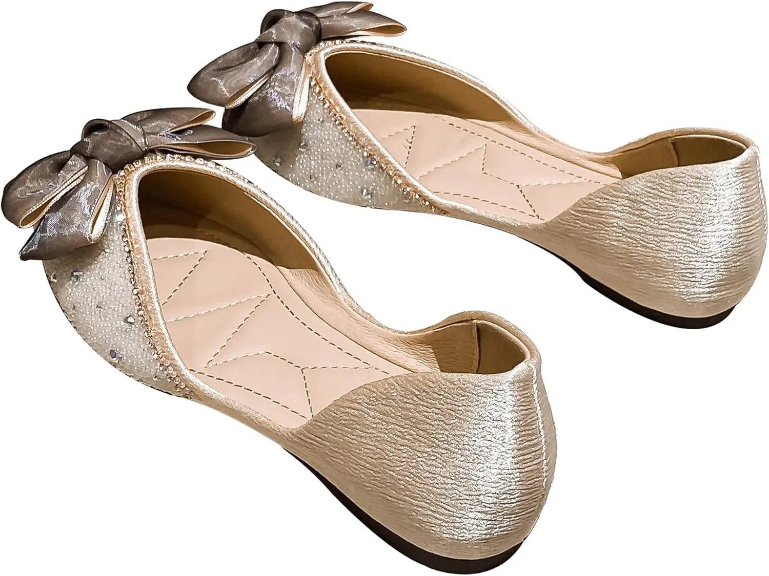 Women's Rhinestone Flats Elegant Bow Knot Glitter Ballet Flats Dress Pearl Wedding Shoes Pointed Toe Slip On Loafers for Women