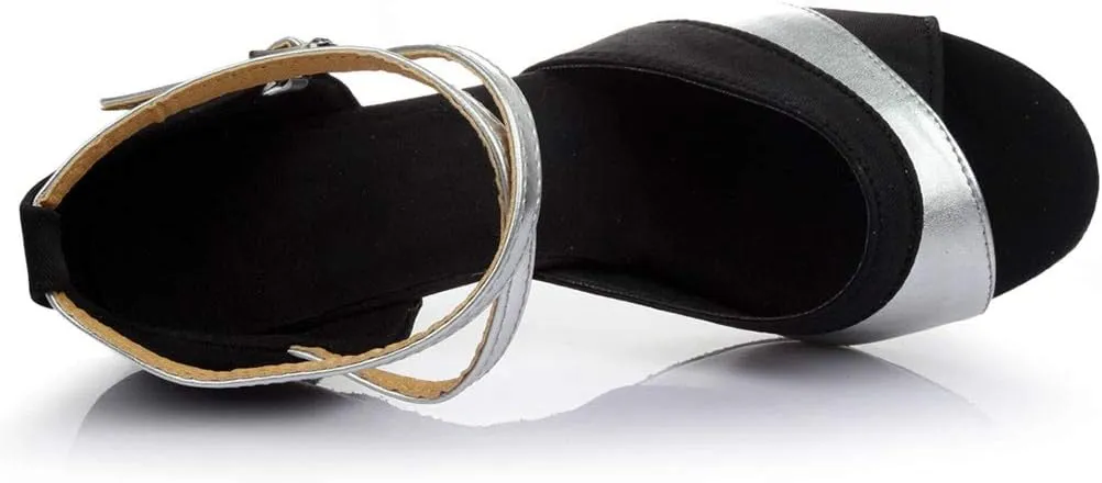 Womens Sandals Buckle Latin Dance Shoes Suede Sole Wedding Performance Dance Summer Open Toe Mid Heels Shoes
