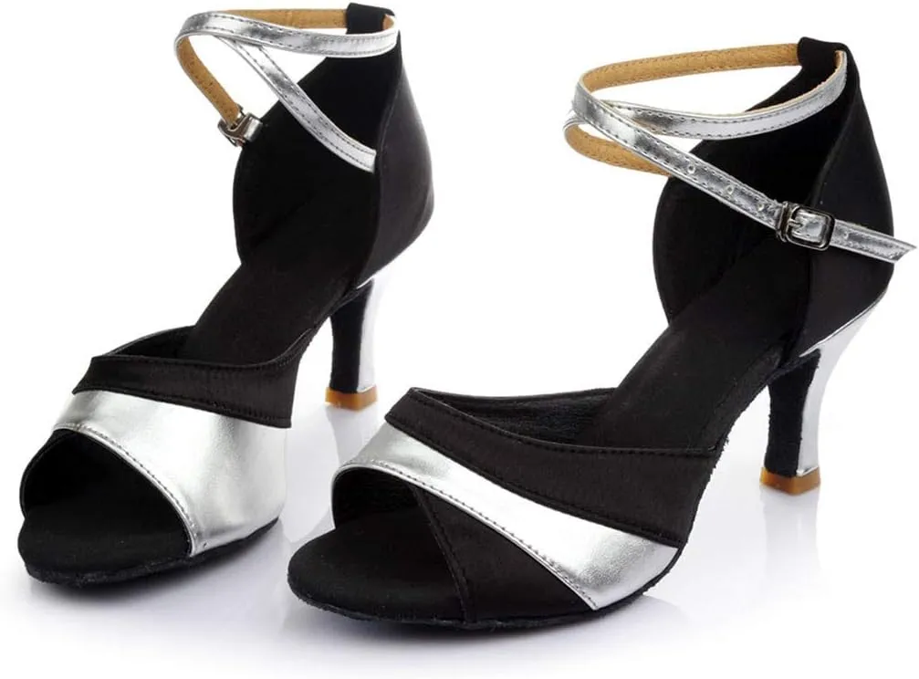 Womens Sandals Buckle Latin Dance Shoes Suede Sole Wedding Performance Dance Summer Open Toe Mid Heels Shoes
