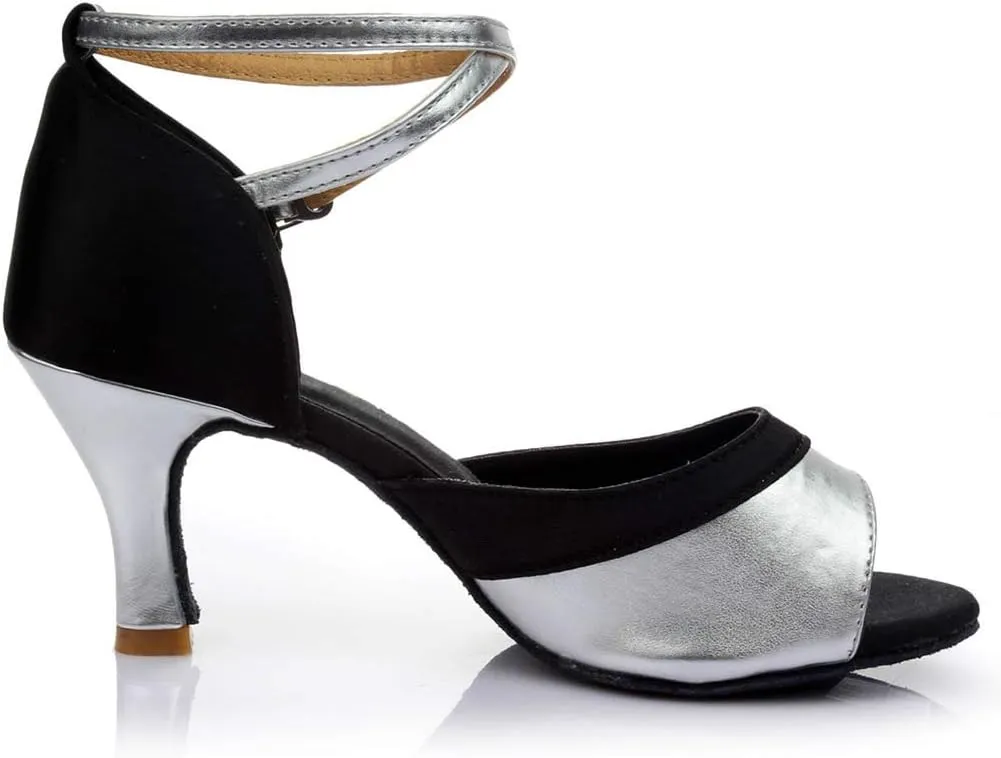 Womens Sandals Buckle Latin Dance Shoes Suede Sole Wedding Performance Dance Summer Open Toe Mid Heels Shoes