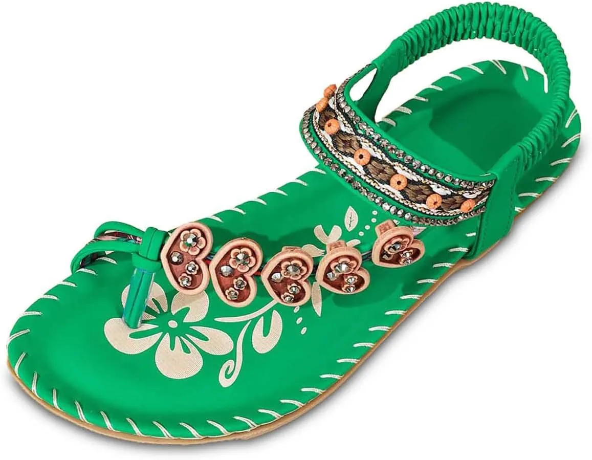 Womens Sandals Flat Comfortable Walking Shoes with Non Slip Soled Casual Summer Beach Boho Sandal Dress Ankle Elastic Jeweled Bohemian Flats