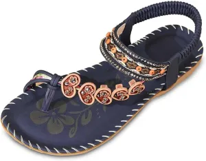 Womens Sandals Flat Comfortable Walking Shoes with Non Slip Soled Casual Summer Beach Boho Sandal Dress Ankle Elastic Jeweled Bohemian Flats