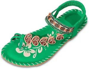 Womens Sandals Flat Comfortable Walking Shoes with Non Slip Soled Casual Summer Beach Boho Sandal Dress Ankle Elastic Jeweled Bohemian Flats