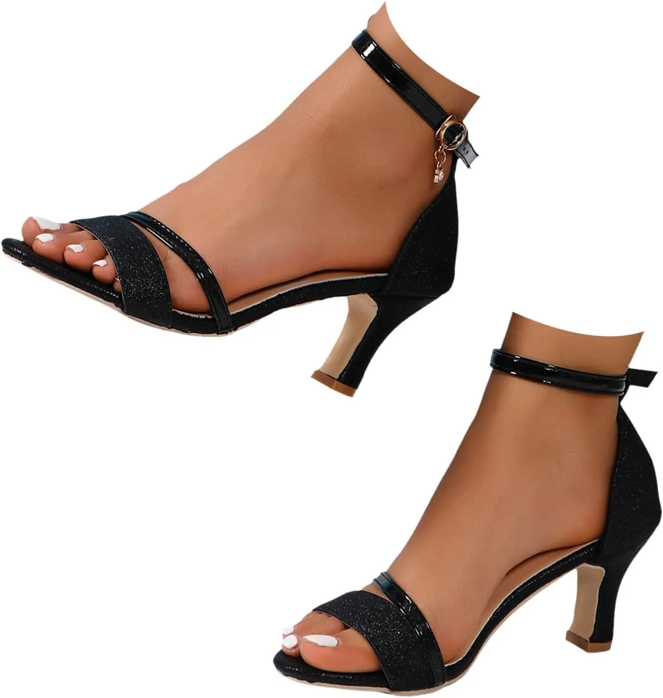 Womens Sandals Open Toe Dress Sandals with Ankle Strap Wedding Party Black Prom Heels Summer Dress Shoes