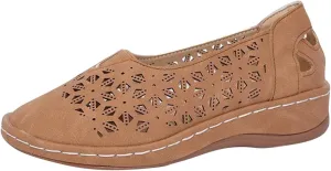 Womens Sandals Slip-on Platform Wedge for Women Slides Shoes Hollow Out Wide Toe Comfort Beach Boho Walking Round- Flat Loafers Low Heels Round-Headed Loafer Vintage Non-Slip