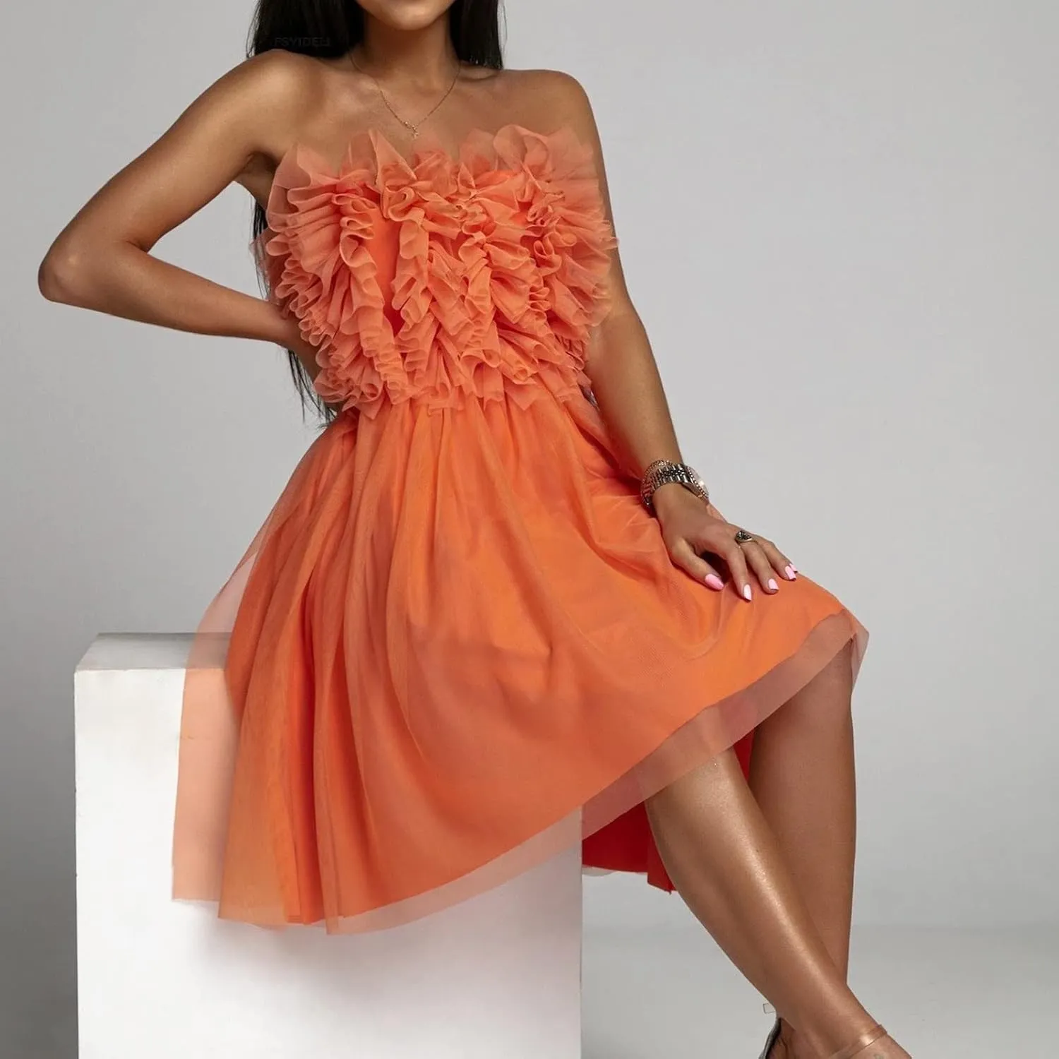 Womens Sexy Strapless Dress Fashion Sheath Skirts Puffy Sleeveless Elegant Gowns Dresses Prom Wedding Business Wear