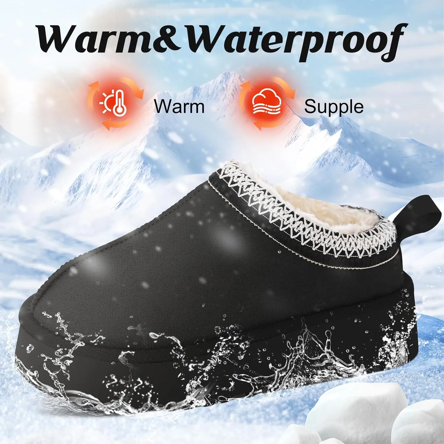 Women's Slippers Platform Mini Boots for Women Short Ankle Boot Fur Fleece Lined House Slippers Anti-Slip Boot For Outdoor