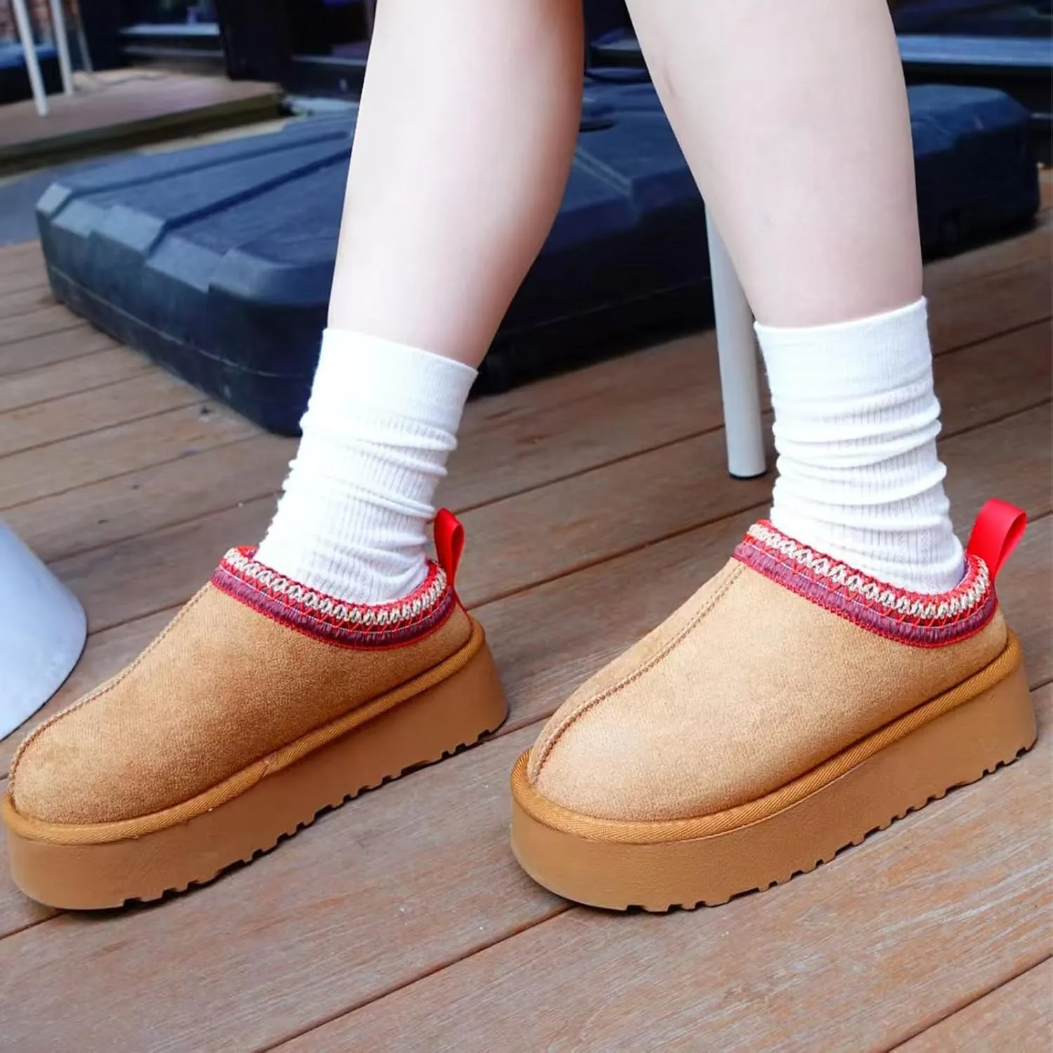Women's Slippers Platform Mini Boots for Women Short Ankle Boot Fur Fleece Lined House Slippers Anti-Slip Boot For Outdoor