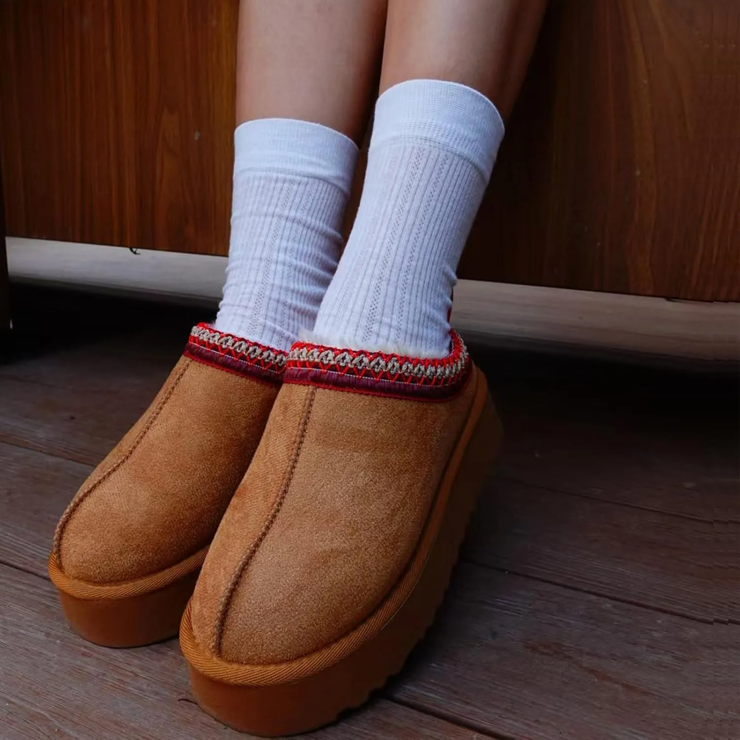 Women's Slippers Platform Mini Boots for Women Short Ankle Boot Fur Fleece Lined House Slippers Anti-Slip Boot For Outdoor