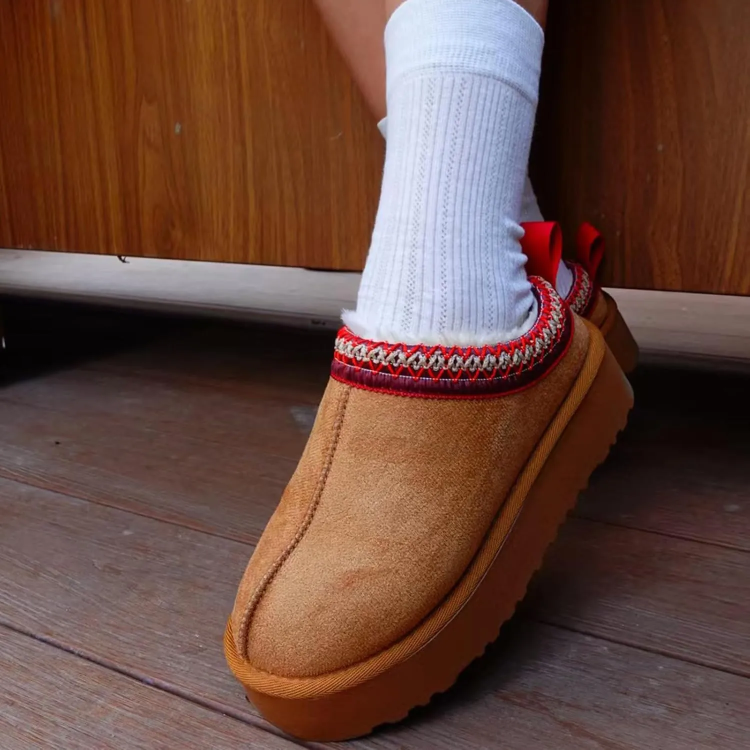 Women's Slippers Platform Mini Boots for Women Short Ankle Boot Fur Fleece Lined House Slippers Anti-Slip Boot For Outdoor