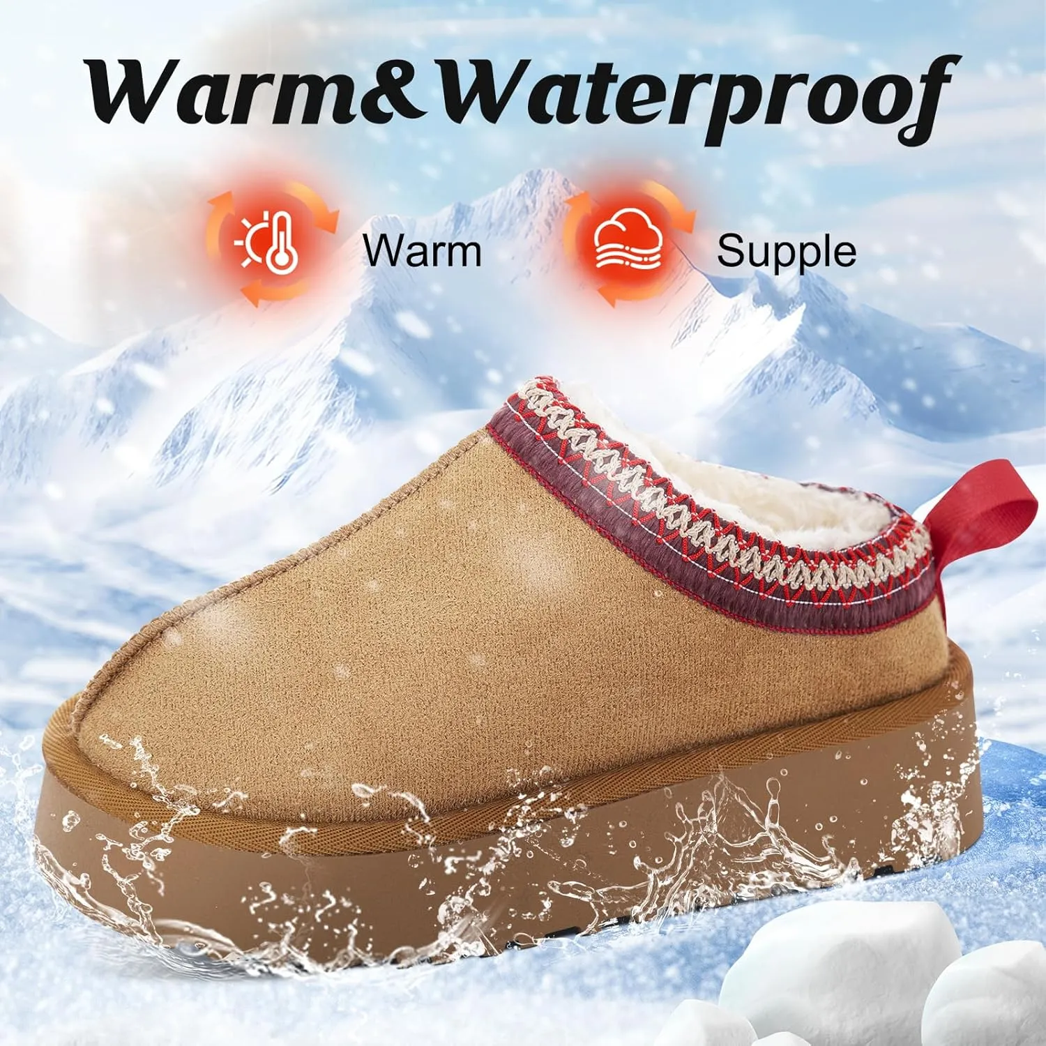 Women's Slippers Platform Mini Boots for Women Short Ankle Boot Fur Fleece Lined House Slippers Anti-Slip Boot For Outdoor
