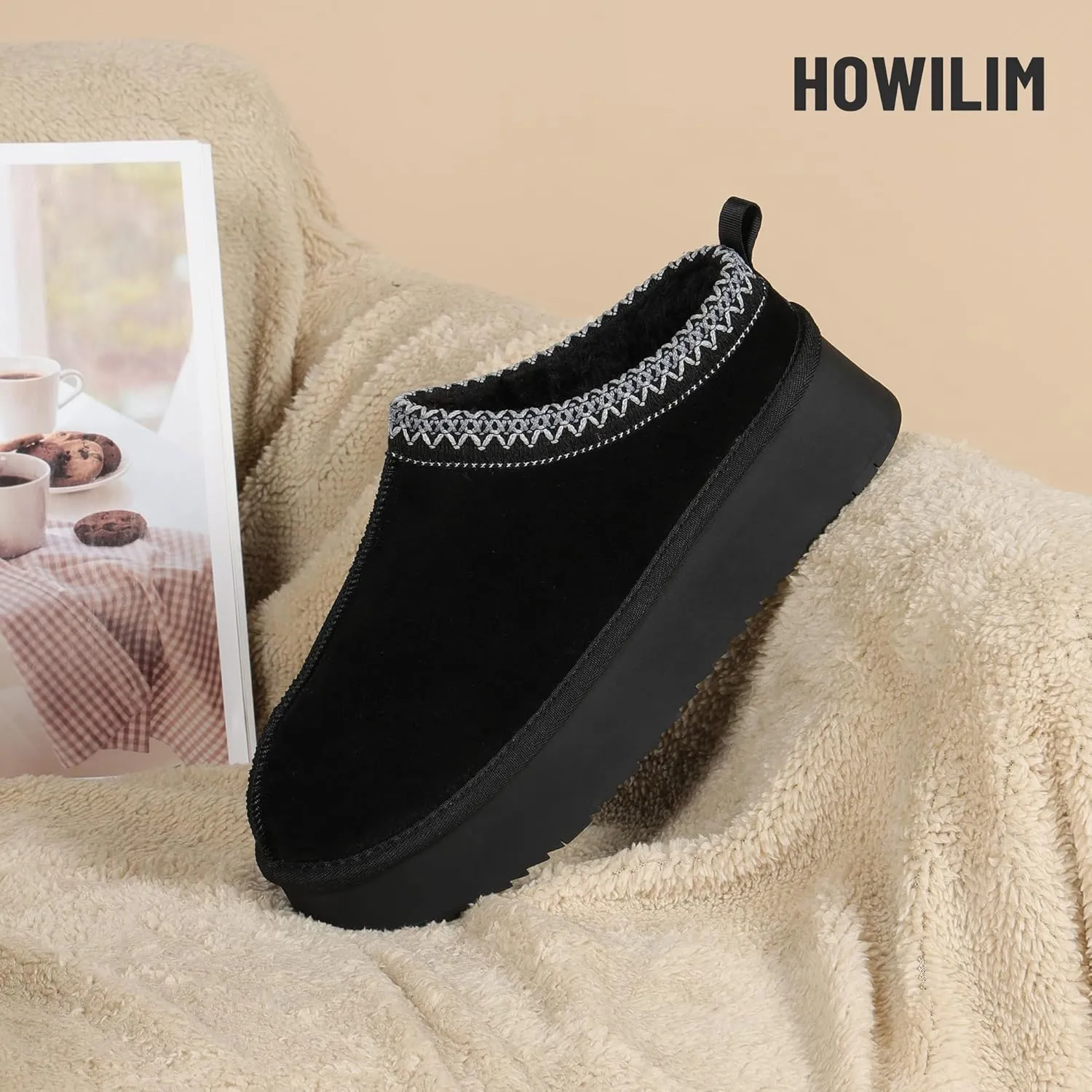 Women's Slippers Platform Mini Boots Short Ankle Boot Fur Fleece Lined House slippers Anti-Slip Boot For Outdoor