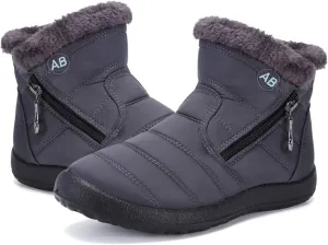 Womens Snow Boots Winter Fur Lined Ankle Boots Ladies Side Zipper Warm Lightweight Booties Outdoor Anti-Slip Girls Walking Boots