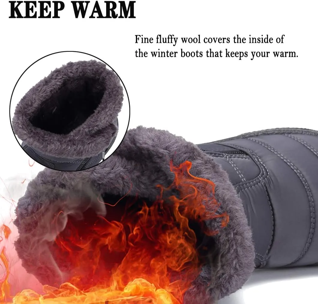 Womens Snow Boots Winter Fur Lined Ankle Boots Ladies Side Zipper Warm Lightweight Booties Outdoor Anti-Slip Girls Walking Boots