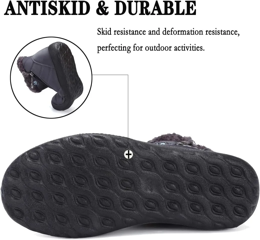Womens Snow Boots Winter Fur Lined Ankle Boots Ladies Side Zipper Warm Lightweight Booties Outdoor Anti-Slip Girls Walking Boots
