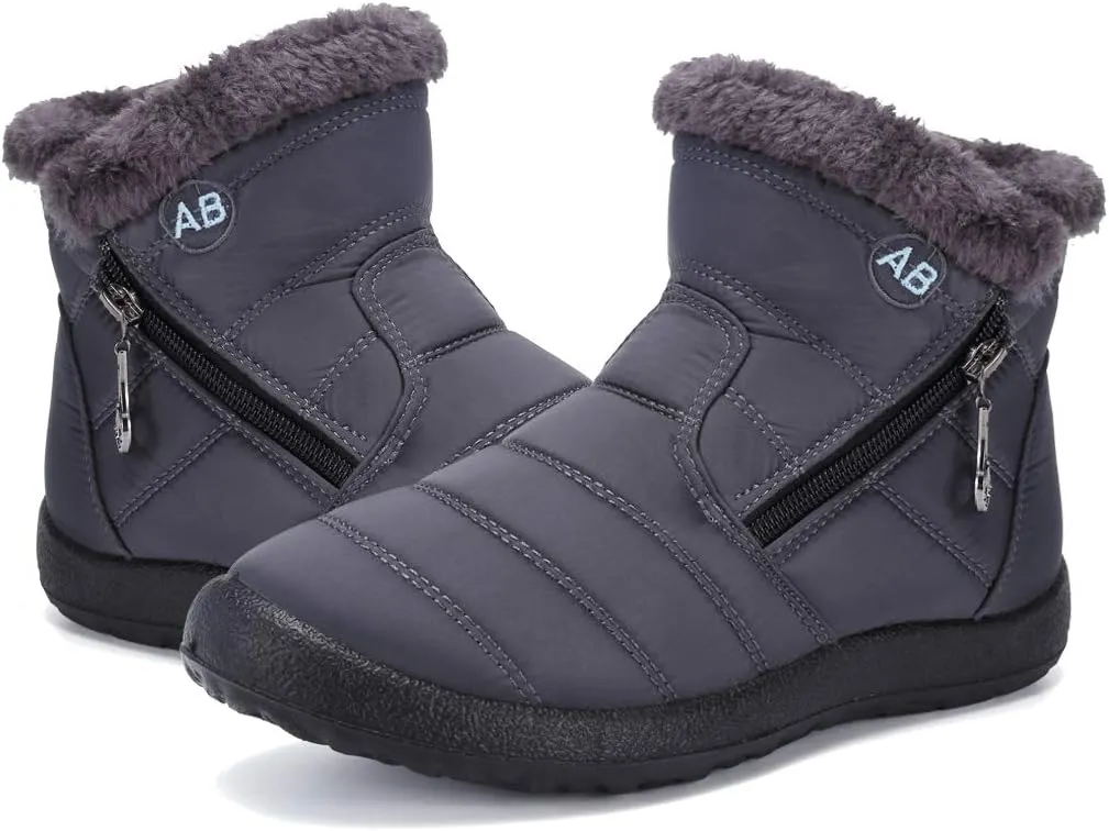 Womens Snow Boots Winter Fur Lined Ankle Boots Ladies Side Zipper Warm Lightweight Booties Outdoor Anti-Slip Girls Walking Boots