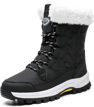 Womens Snow Boots Winter Waterproof Warm Fur Lined Mid Calf Booties Comfortable Outdoor Anti-Slip Ankle Boots Walking Winter Shoes