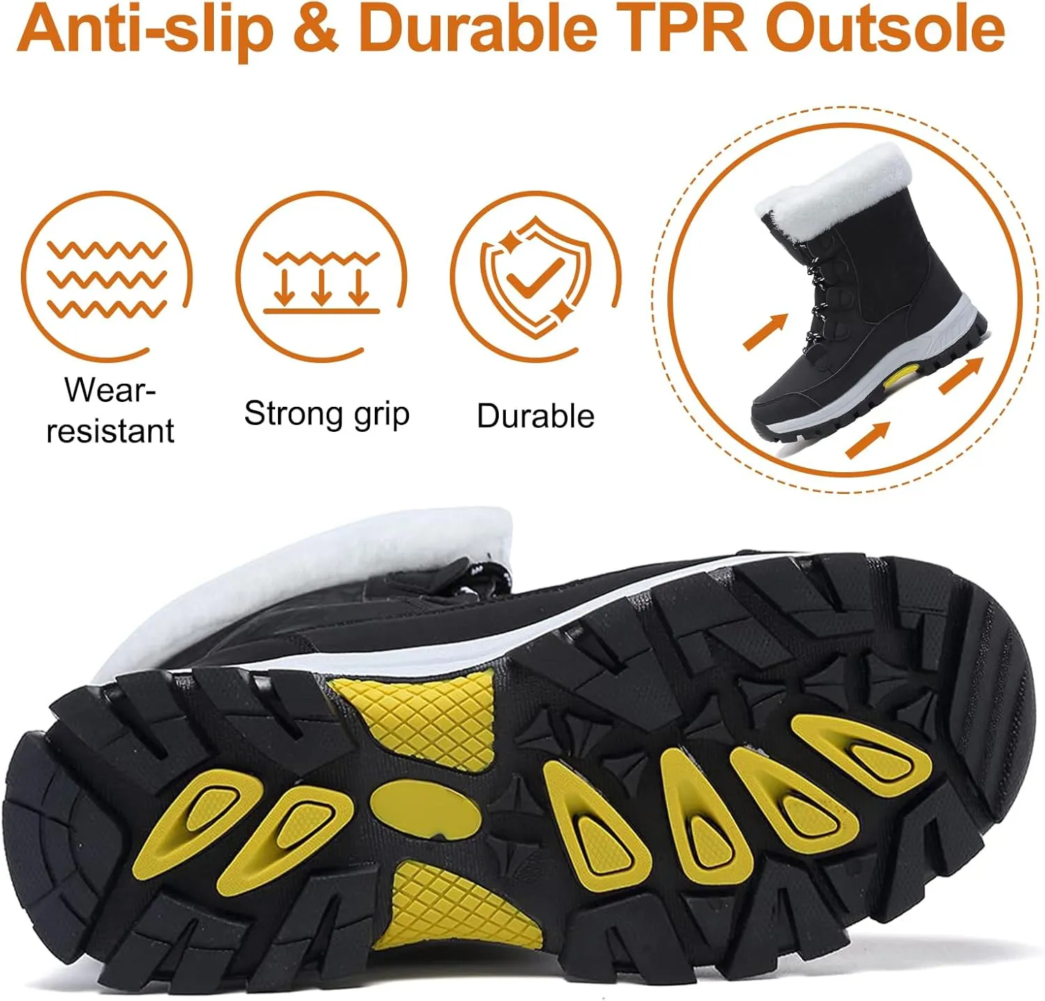 Womens Snow Boots Winter Waterproof Warm Fur Lined Mid Calf Booties Comfortable Outdoor Anti-Slip Ankle Boots Walking Winter Shoes