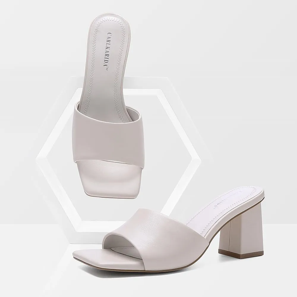 Women's Square Open Toe Heeled Sandals Glossy Material Mules Slip On Low Block Chunky Heeled Sandal on Comfortable Casual Dress Pumps Shoes with Sense of Luxury