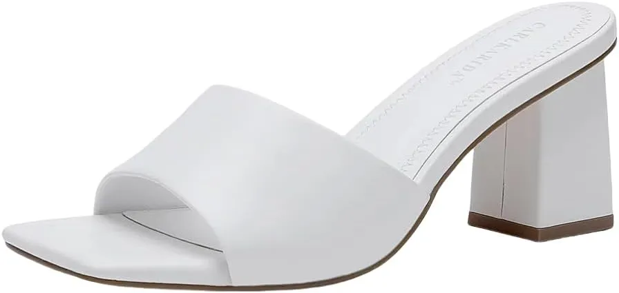 Women's Square Open Toe Heeled Sandals Glossy Material Mules Slip On Low Block Chunky Heeled Sandal on Comfortable Casual Dress Pumps Shoes with Sense of Luxury