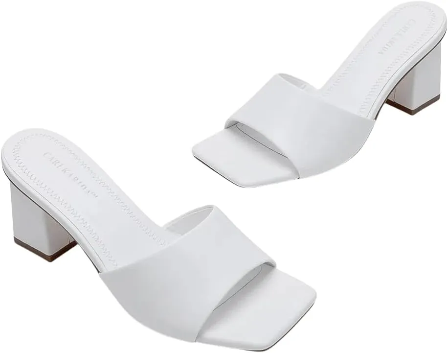 Women's Square Open Toe Heeled Sandals Glossy Material Mules Slip On Low Block Chunky Heeled Sandal on Comfortable Casual Dress Pumps Shoes with Sense of Luxury