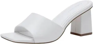 Women's Square Open Toe Heeled Sandals Glossy Material Mules Slip On Low Block Chunky Heeled Sandal on Comfortable Casual Dress Pumps Shoes with Sense of Luxury