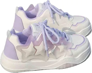 Women's Star Platform Sneakers with Star Design - Chunky White Casual Shoes for Spring, Non-Slip Student Walking Shoes