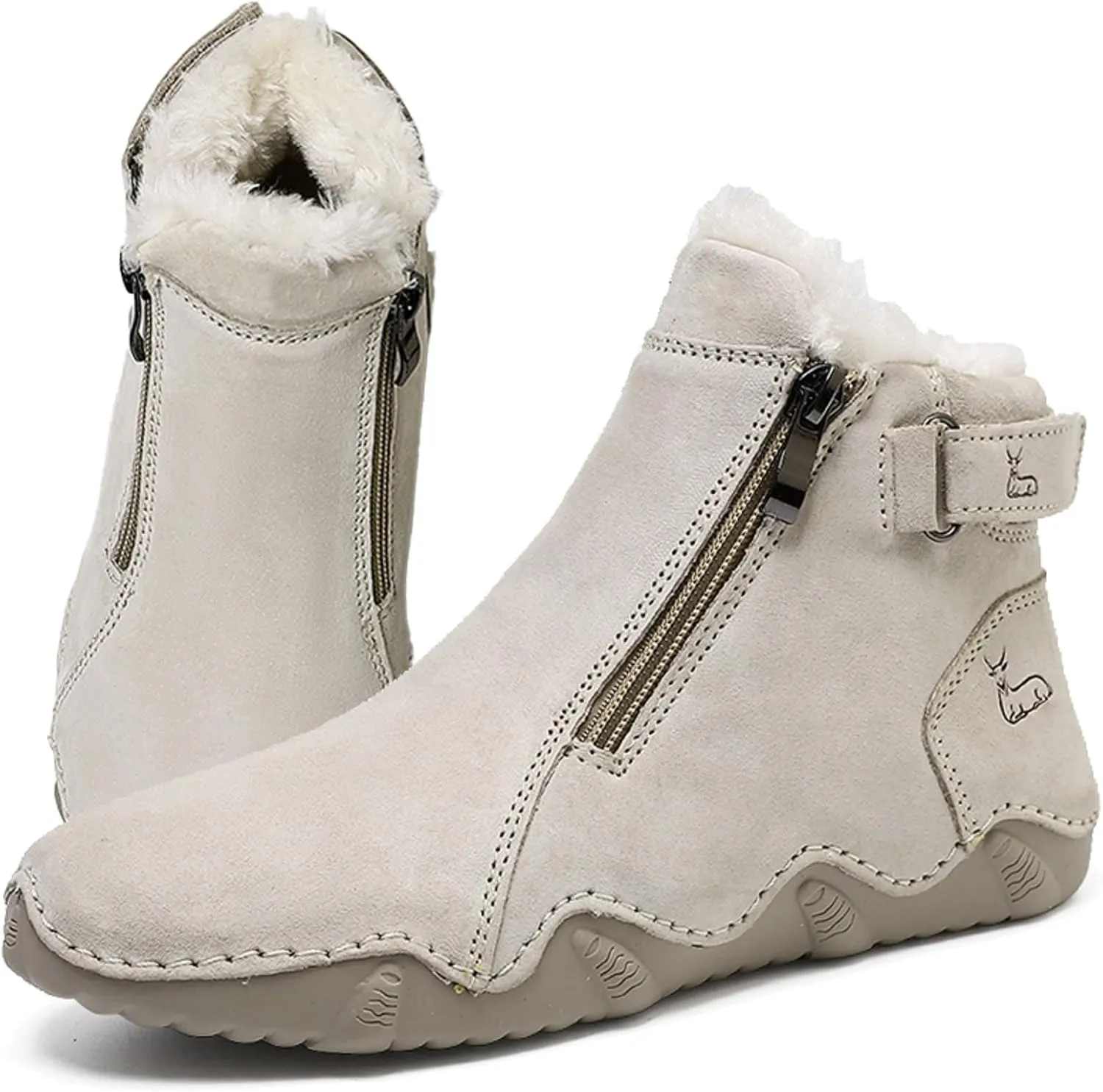 Women's Suede Round Toe Zipper Chukka Boot Warm Fur Lined Snow Boot Ankle High Top Casual Booties Winter Cold Weather outdoor hiking Boots