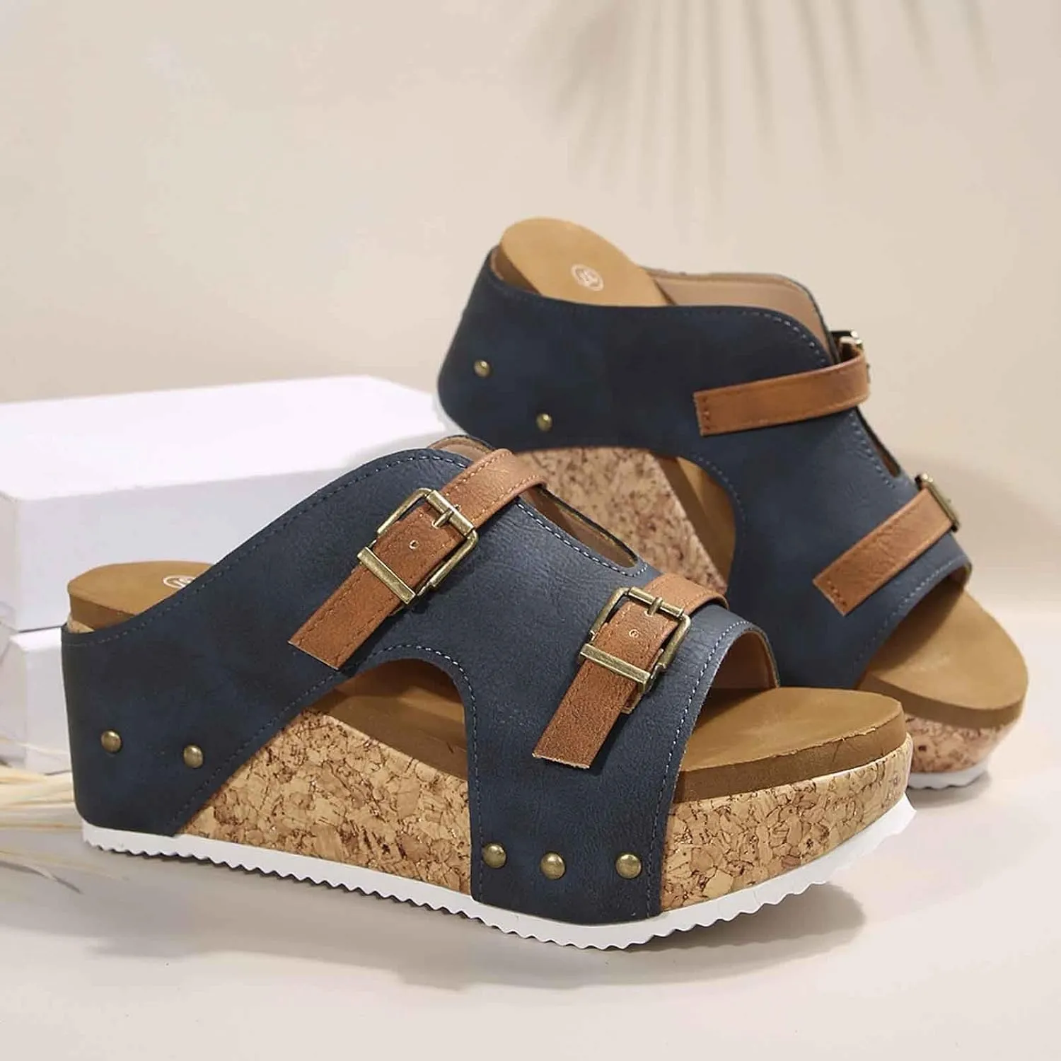 Women's Summer Platform Sandals Slip On Comfortable Wedge Slippers with Buckle Strap Casual Outdoor Beach