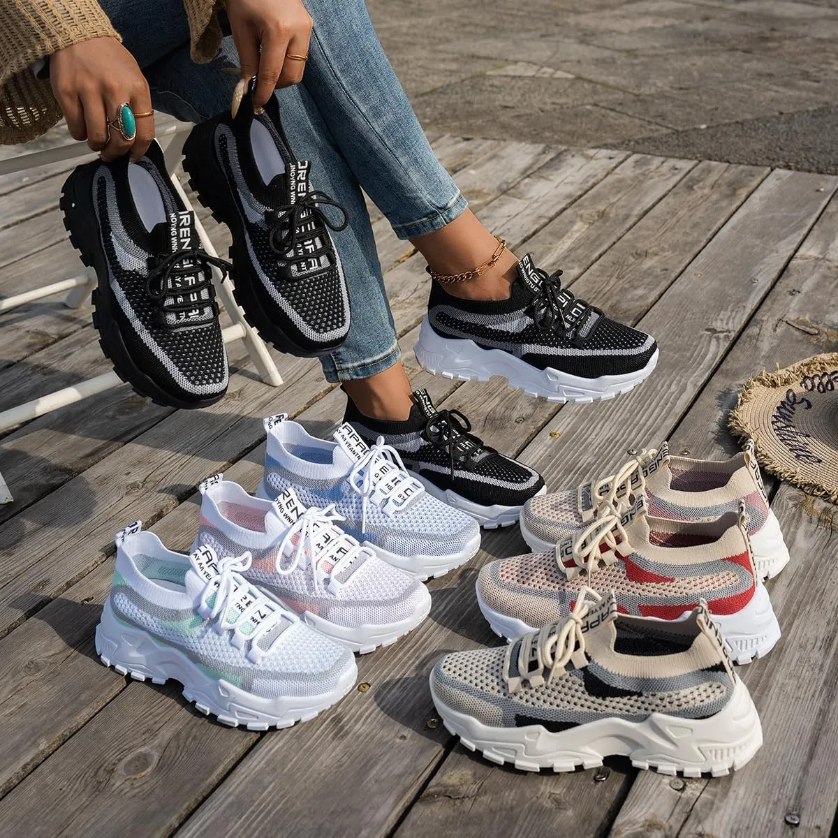 Womens Tennis Shoes for Walking, Slip-On Knit Mesh Running Shoes, Women Shoes Summer 2025 New Sneakers Breathable